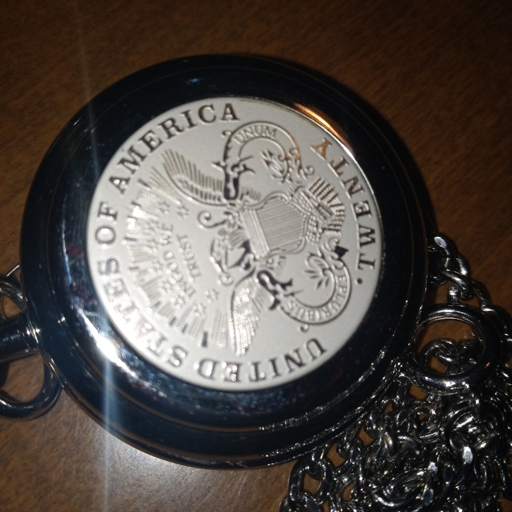 Coin Silver tone Pocket Watch with chain